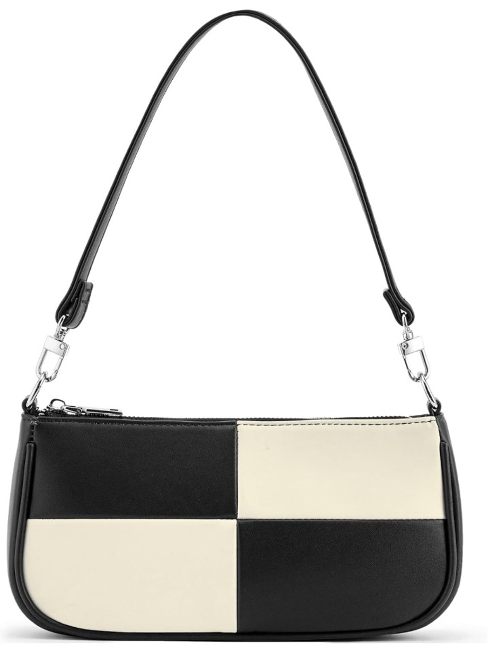Retro Black Off White Block Checkerboard Shoulder Bag Baguette Purse Minimalist